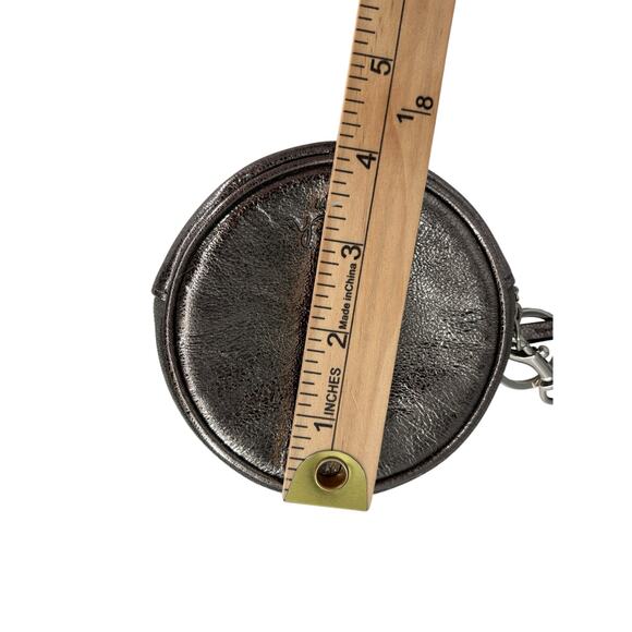 Coach Round Leather Coin Purse Wristlet Silver Metallic Designer - Picture 6 of 9